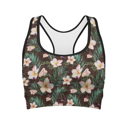 Tropical Frangipani Flower Print Women's Sports Bra