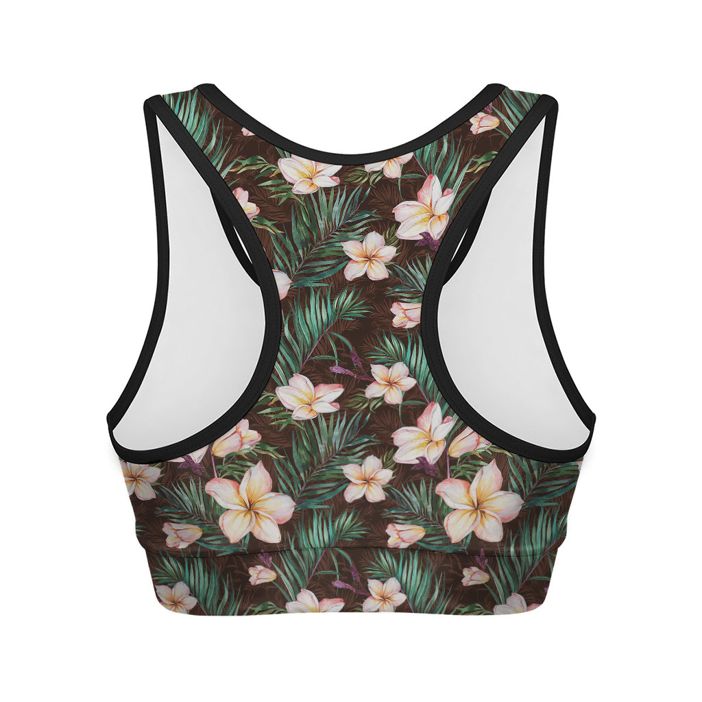 Tropical Frangipani Flower Print Women's Sports Bra