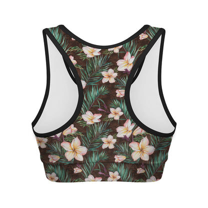 Tropical Frangipani Flower Print Women's Sports Bra