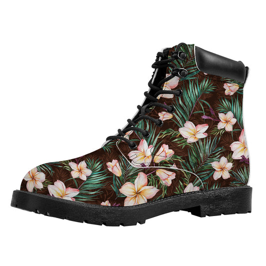 Tropical Frangipani Flower Print Work Boots