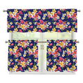 Tropical Frangipani Plumeria Print 3 Piece Kitchen Curtains
