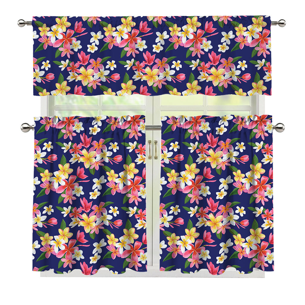 Tropical Frangipani Plumeria Print 3 Piece Kitchen Curtains
