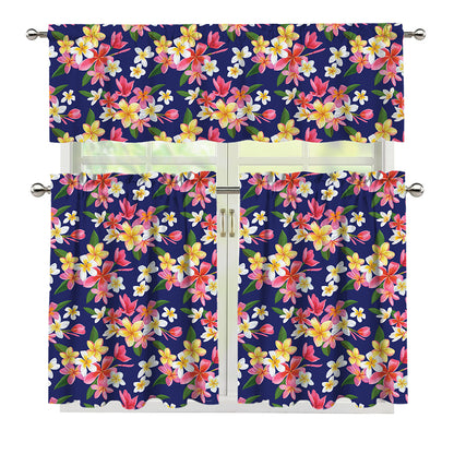 Tropical Frangipani Plumeria Print 3 Piece Kitchen Curtains