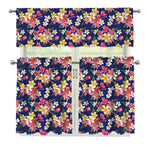 Tropical Frangipani Plumeria Print 3 Piece Kitchen Curtains