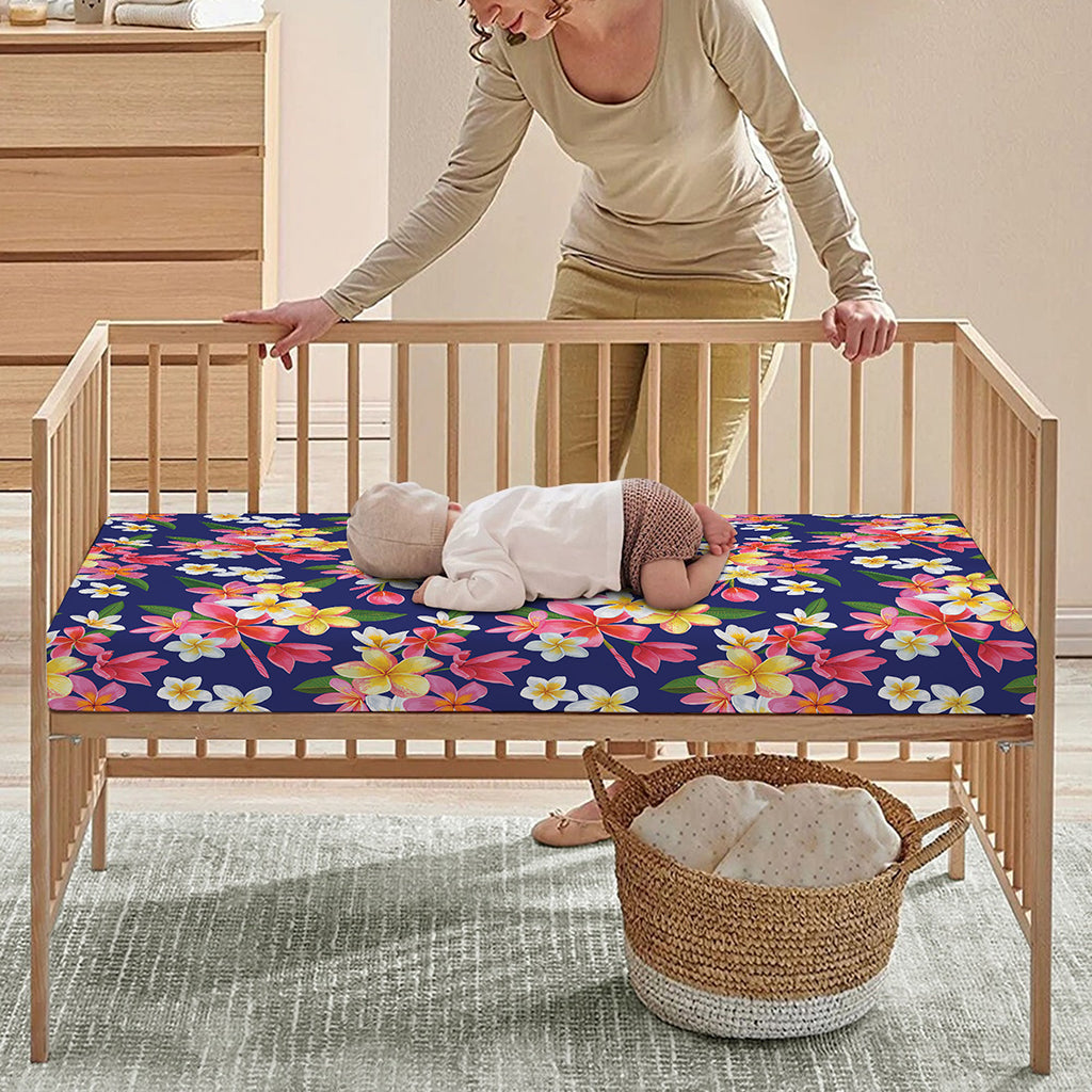 Tropical Frangipani Plumeria Print Baby Crib Sheet