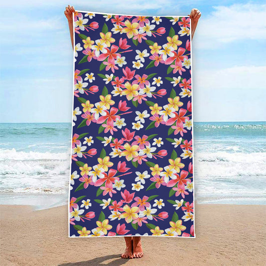 Tropical Frangipani Plumeria Print Beach Towel