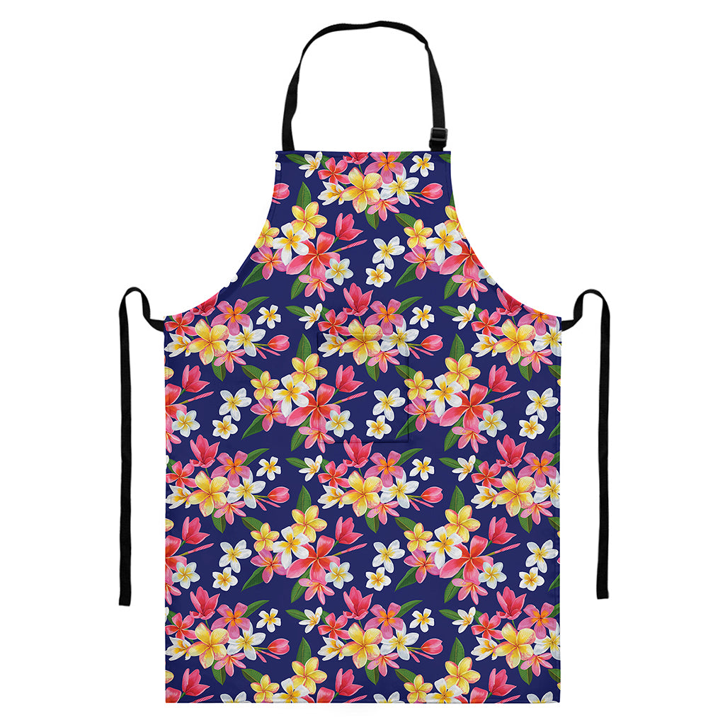 Tropical Frangipani Plumeria Print Bib Apron With Pocket