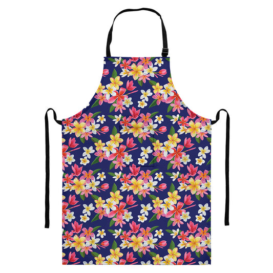 Tropical Frangipani Plumeria Print Bib Apron With Pocket