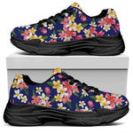 Tropical Frangipani Plumeria Print Black Chunky Shoes