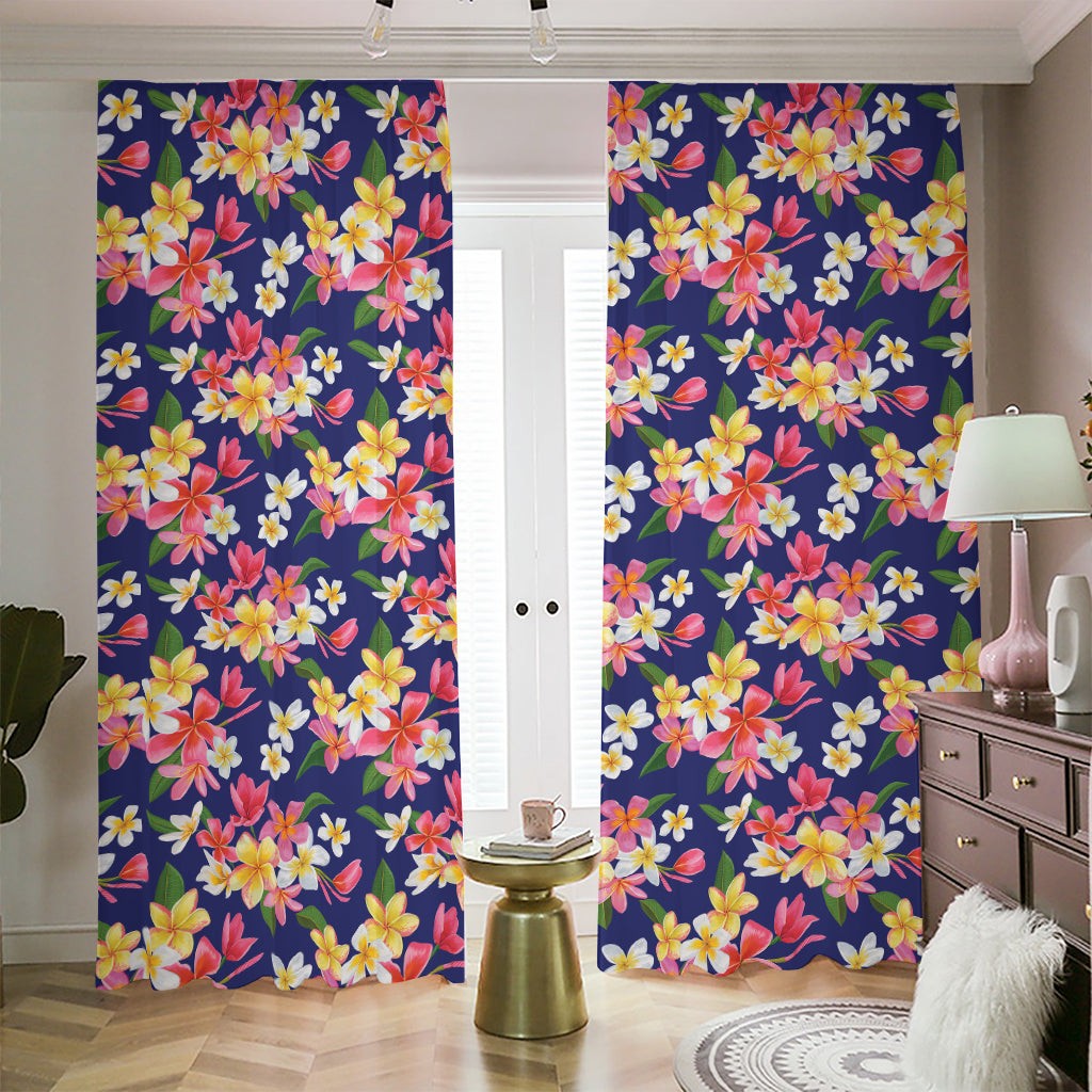 Tropical Frangipani Plumeria Print Blackout Pencil Pleat Curtains