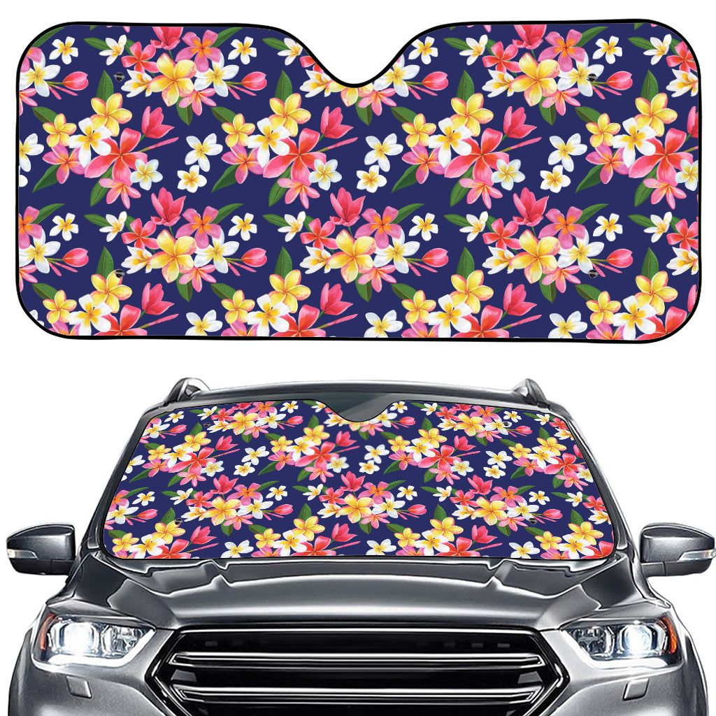 Tropical Frangipani Plumeria Print Car Windshield Sun Shade