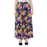 Tropical Frangipani Plumeria Print Chiffon Maxi Skirt