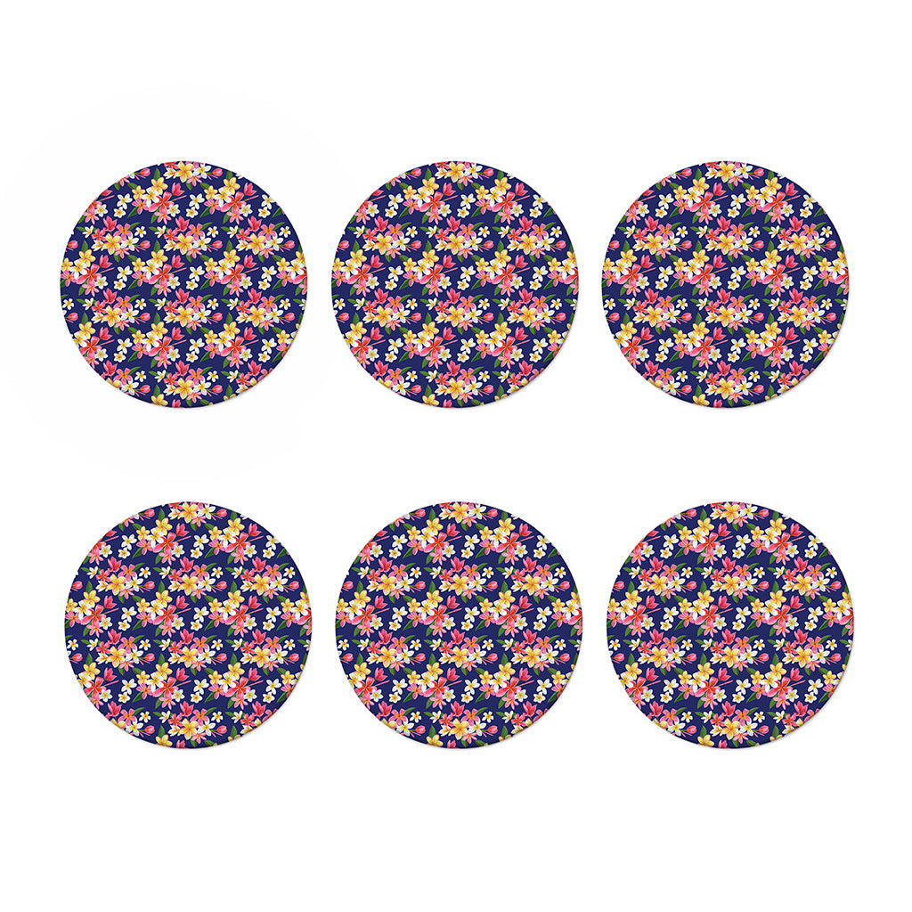 Tropical Frangipani Plumeria Print Coaster Set