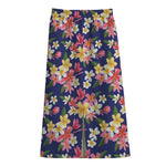 Tropical Frangipani Plumeria Print Cotton Front Slit Maxi Skirt