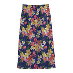 Tropical Frangipani Plumeria Print Cotton Front Slit Maxi Skirt