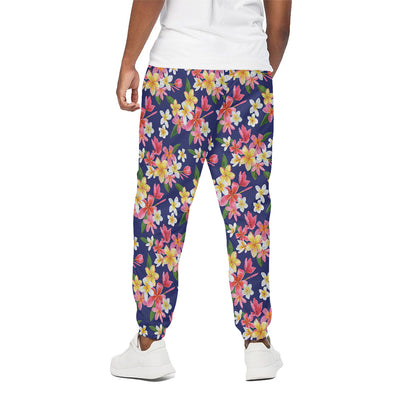 Tropical Frangipani Plumeria Print Cotton Pants