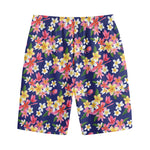Tropical Frangipani Plumeria Print Cotton Shorts