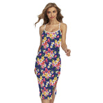 Tropical Frangipani Plumeria Print Cross Back Cami Dress