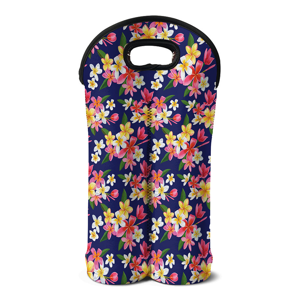 Tropical Frangipani Plumeria Print Double Neoprene Wine Tote