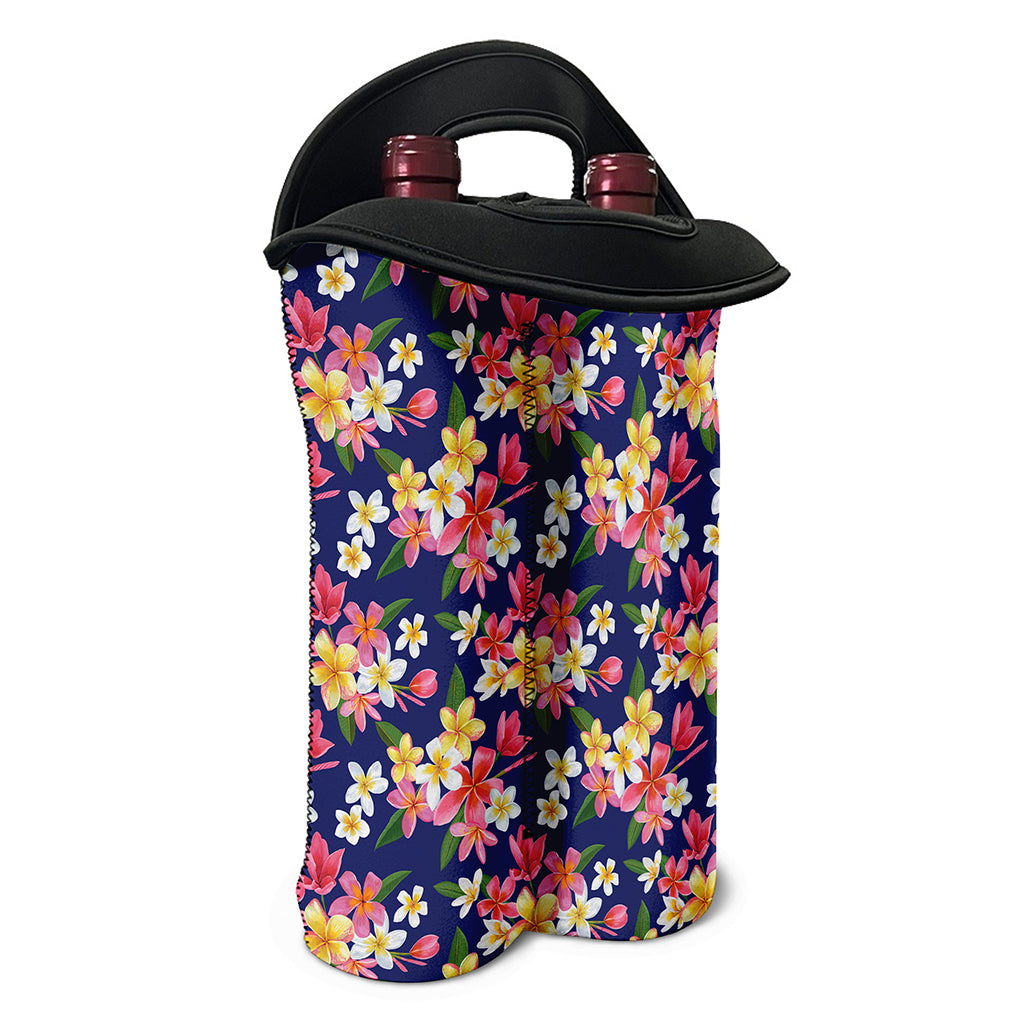 Tropical Frangipani Plumeria Print Double Neoprene Wine Tote