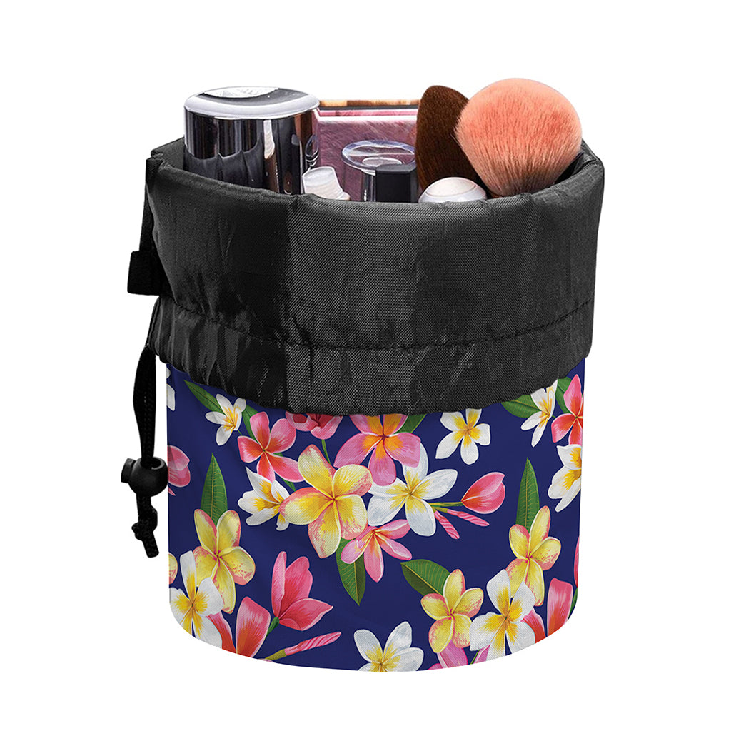 Tropical Frangipani Plumeria Print Drawstring Makeup Bag