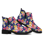 Tropical Frangipani Plumeria Print Flat Ankle Boots