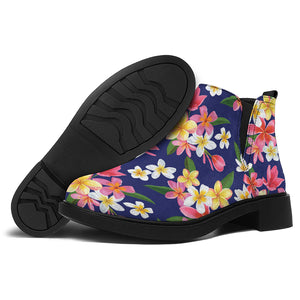 Tropical Frangipani Plumeria Print Flat Ankle Boots