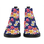 Tropical Frangipani Plumeria Print Flat Ankle Boots