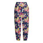 Tropical Frangipani Plumeria Print Fleece Lined Knit Pants