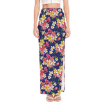 Tropical Frangipani Plumeria Print High Slit Maxi Skirt