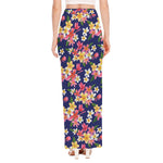 Tropical Frangipani Plumeria Print High Slit Maxi Skirt