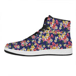 Tropical Frangipani Plumeria Print High Top Leather Sneakers