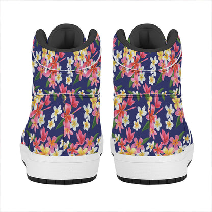 Tropical Frangipani Plumeria Print High Top Leather Sneakers