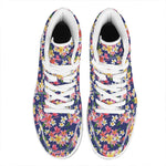 Tropical Frangipani Plumeria Print High Top Leather Sneakers