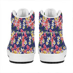 Tropical Frangipani Plumeria Print High Top Leather Sneakers