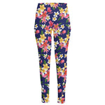 Tropical Frangipani Plumeria Print High-Waisted Pocket Leggings