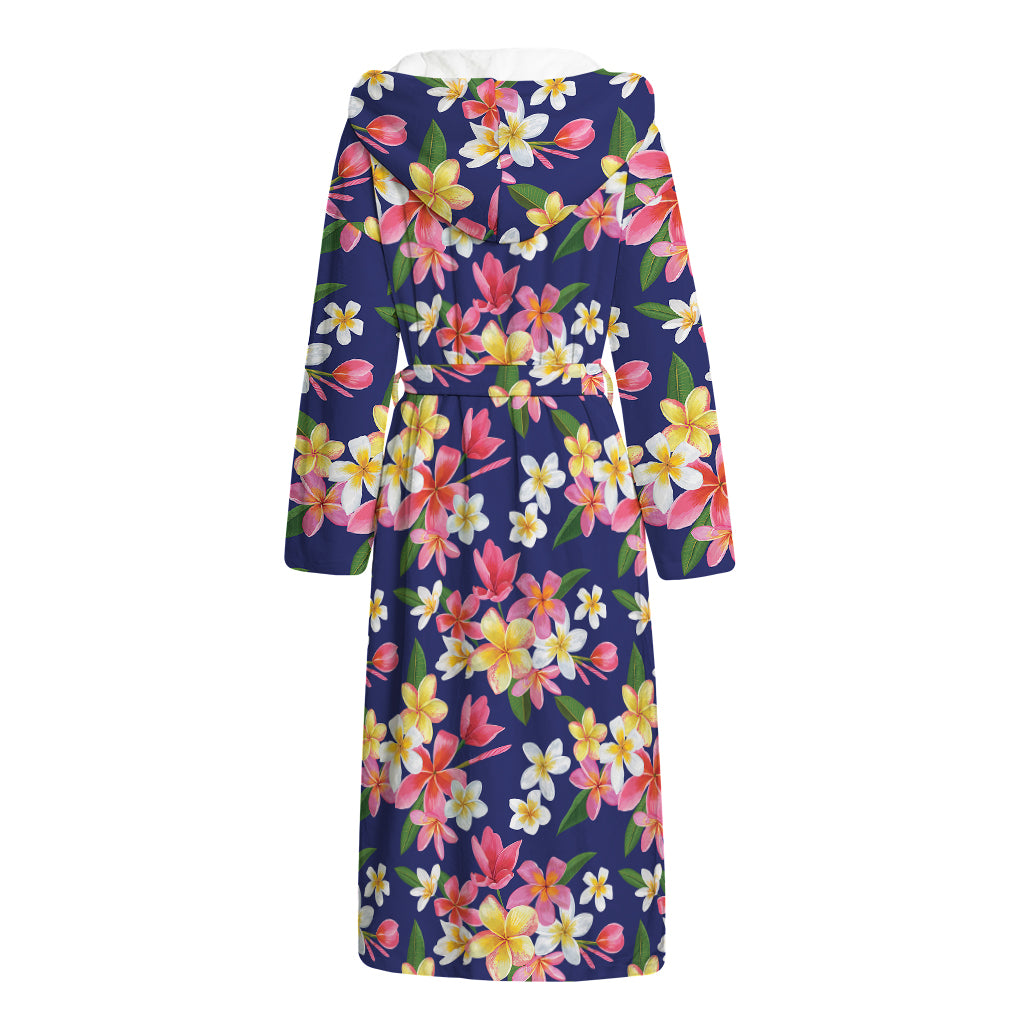 Tropical Frangipani Plumeria Print Hooded Bathrobe