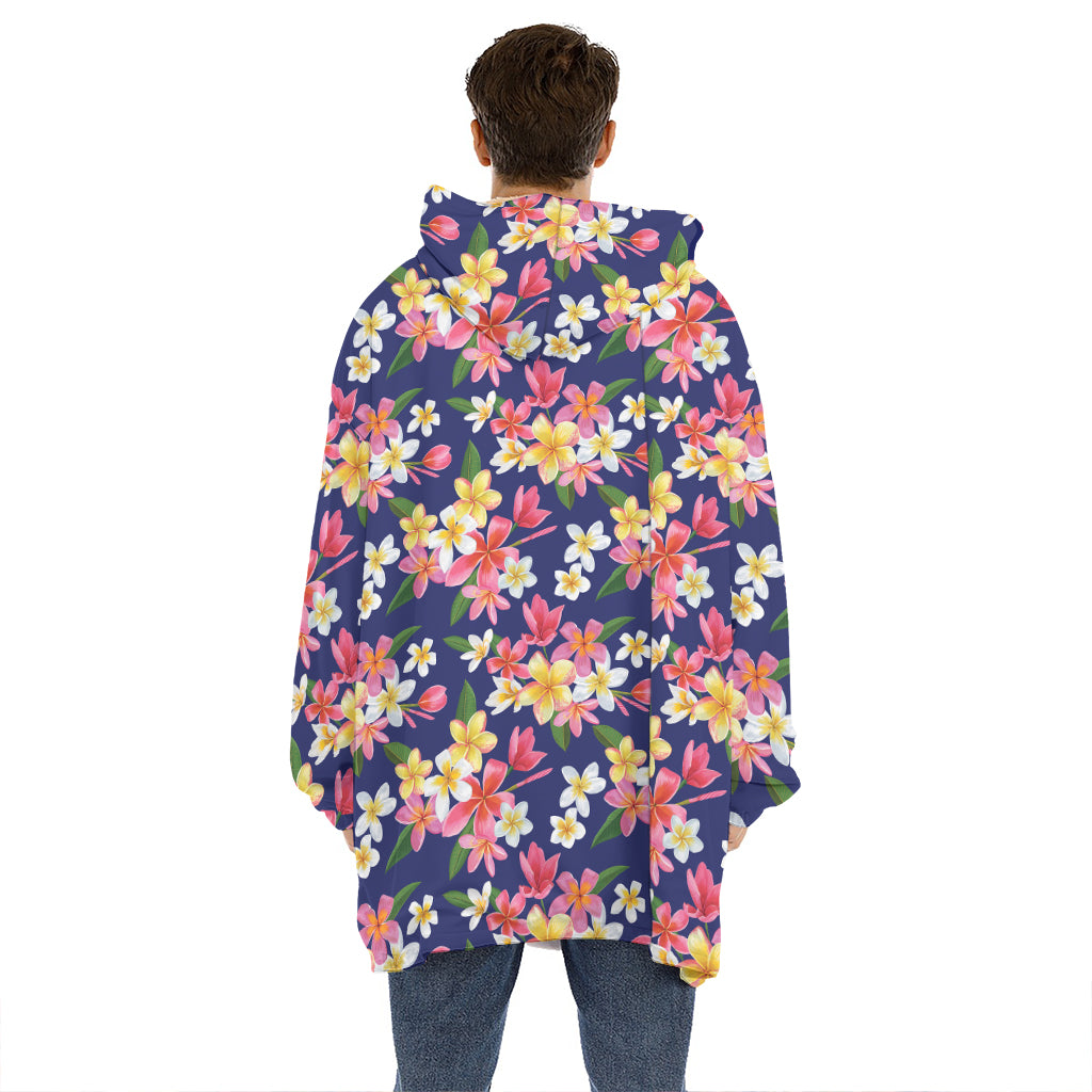 Tropical Frangipani Plumeria Print Hoodie Blanket