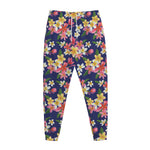Tropical Frangipani Plumeria Print Jogger Pants