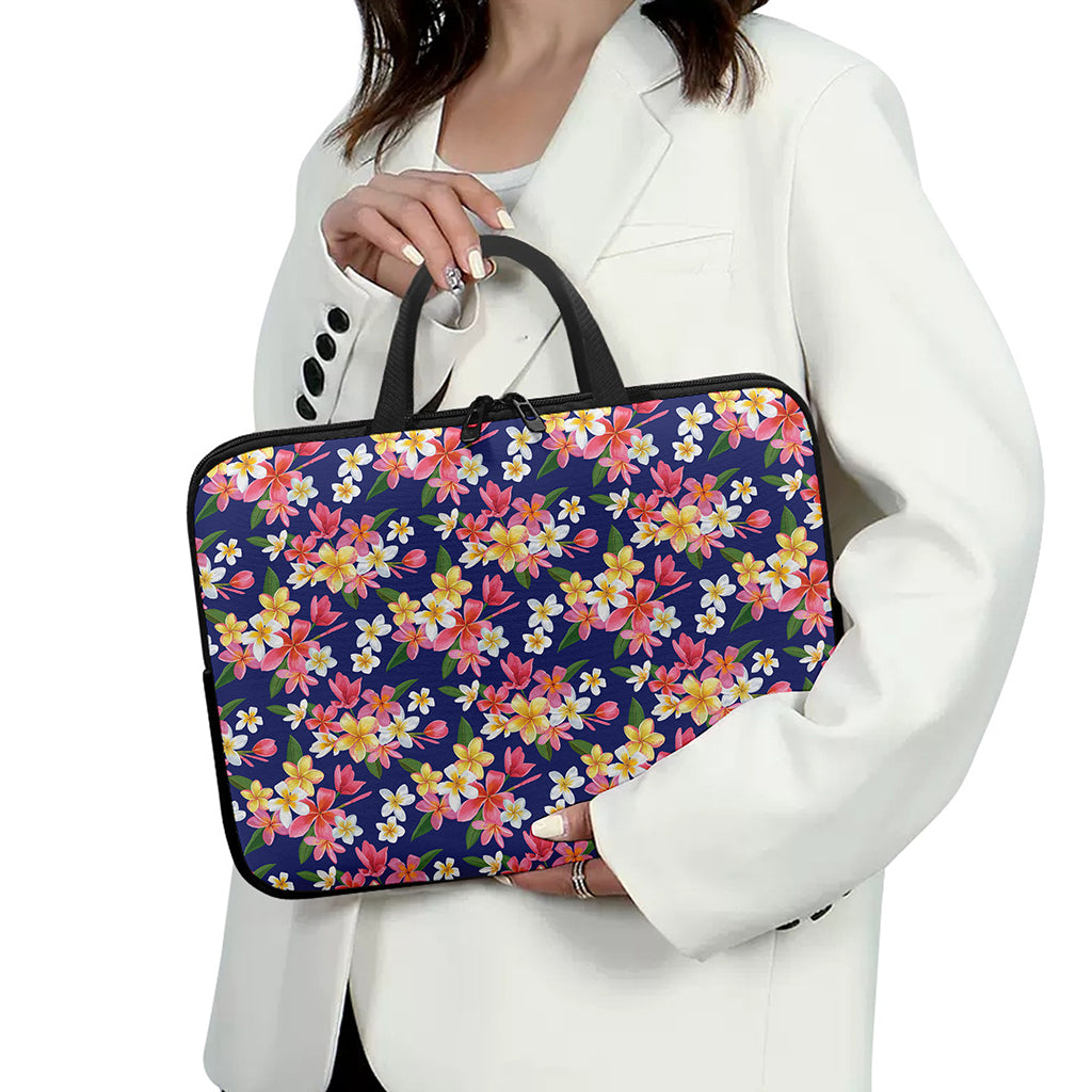 Tropical Frangipani Plumeria Print Laptop Sleeve With Handle