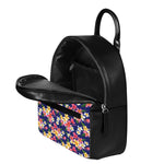 Tropical Frangipani Plumeria Print Leather Backpack