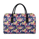Tropical Frangipani Plumeria Print Leather Duffle Bag