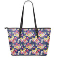 Tropical Frangipani Plumeria Print Leather Tote Bag With Zipper