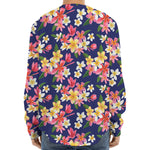 Tropical Frangipani Plumeria Print Long Sleeve Baseball Jersey