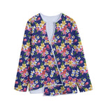 Tropical Frangipani Plumeria Print Long Sleeve Short Coat