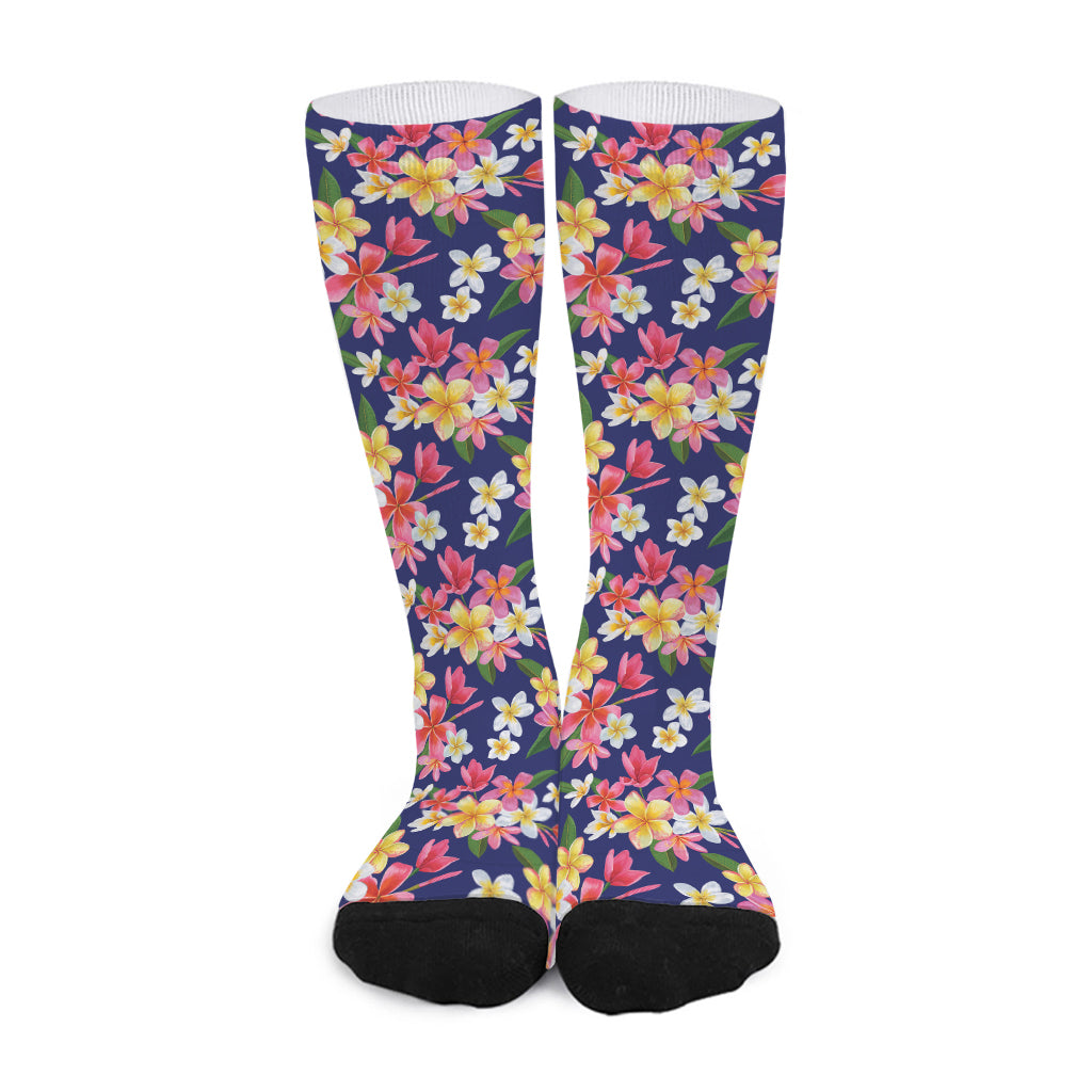 Tropical Frangipani Plumeria Print Long Socks