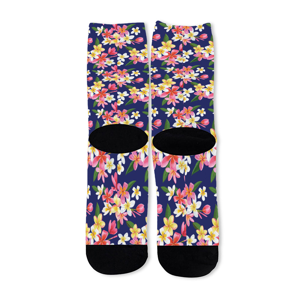 Tropical Frangipani Plumeria Print Long Socks