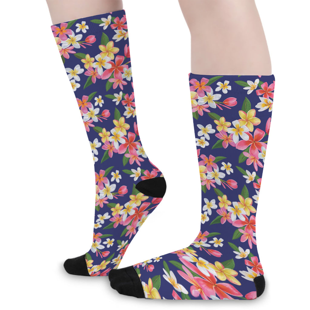 Tropical Frangipani Plumeria Print Long Socks