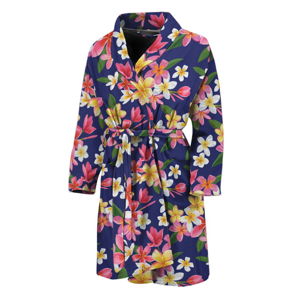 Tropical Frangipani Plumeria Print Men's Bathrobe