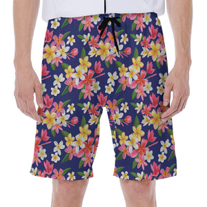 Tropical Frangipani Plumeria Print Men's Beach Shorts